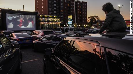 Many businesses created drive-in movies, like this one at the Bel Aire diner in Queens on May 20, 2020.