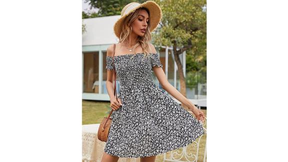 Romwe Casual Floral Print Off-Shoulder Swing Dress 