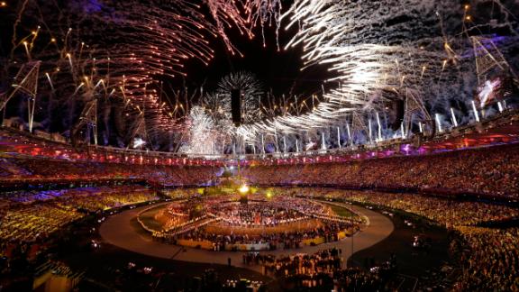 The Olympic cauldron is lit during the Opening Ceremony at the 2012 Summer Olympics.