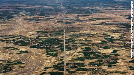 A view of the the vital Kabul-Kandahar highway as seen from the air, south of Kabul, in May 2021.