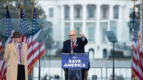 President Donald Trump's personal lawyer Rudy Giuliani speaks to supporters from The Ellipse near the White House on January 6, 2021.