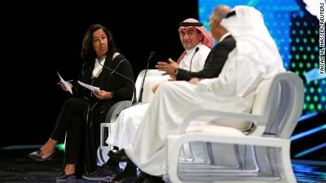 Lubna Olayan, Chief Executive Officer and Deputy Chairperson of Olayan Financing, Company attends the investment conference in Riyadh, Saudi Arabia, in October 2018.