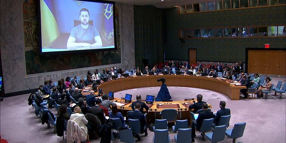 Ukrainian President Zelensky urges UNSC to support "peace formula" following missile strikes